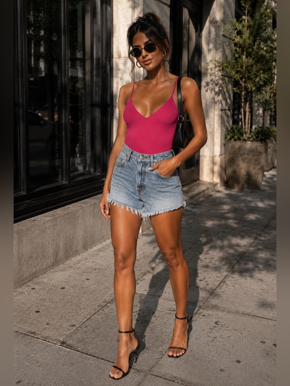 Socialite Bodysuit Pink Ribbed Sleeveless V Neck